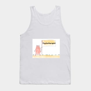 Psychotherapist. Profession, work, job. Cat shows a banner with the inscription. Watercolor illustration. A gift for a professional. Tank Top